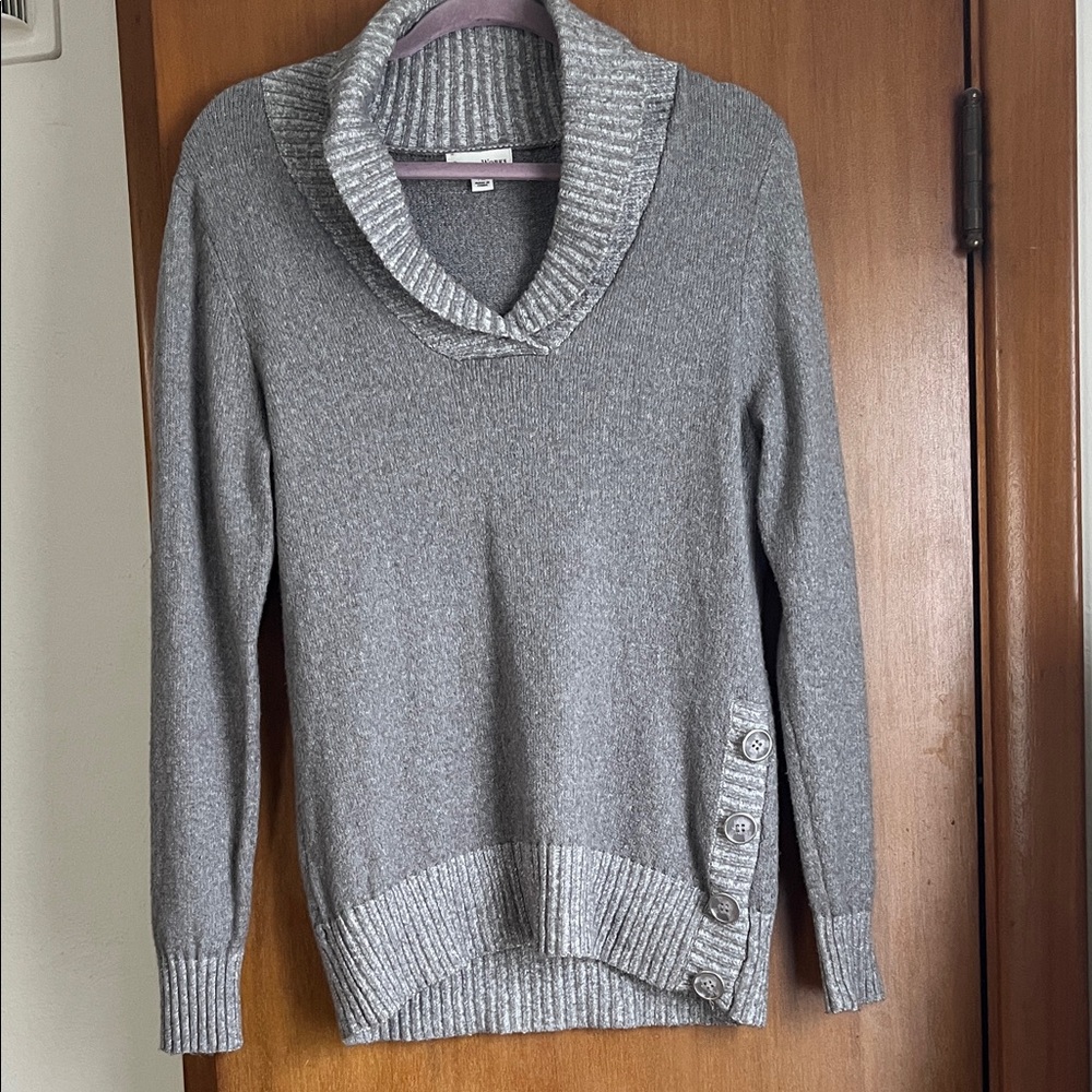 Studio Works Gray Cowl Neck Sweater with Button Accents